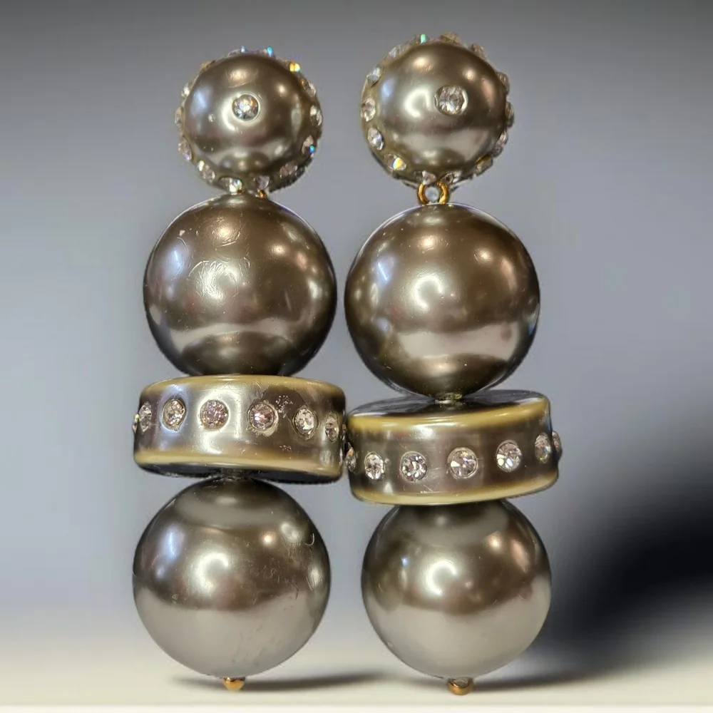 Lele Sadoughi Chunky Silver Ball Zircon Crystal Dangle Drop Earrings - Picture 1 of 6